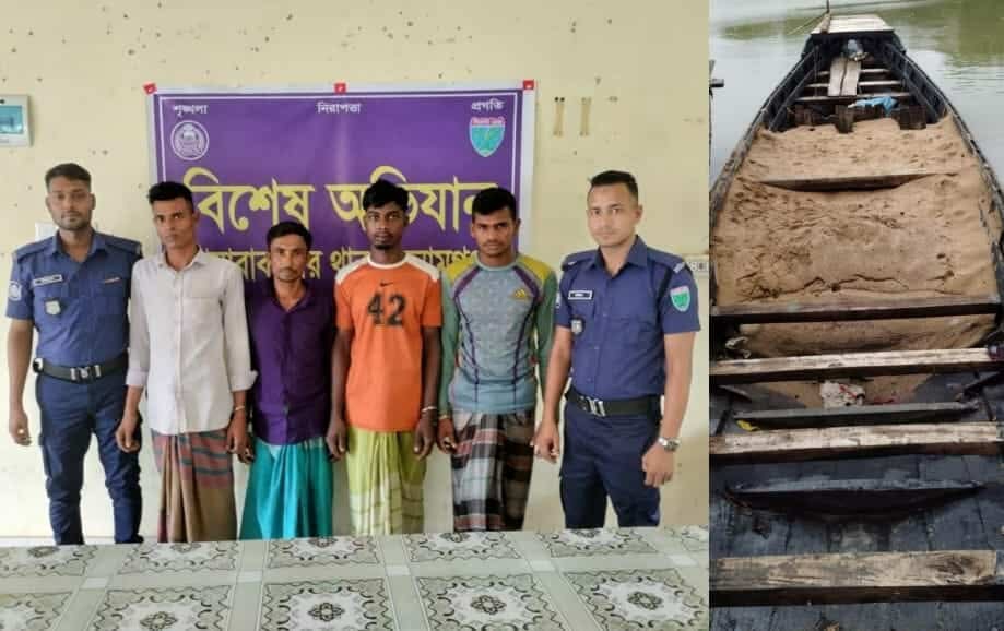 দোয়ারাবাজারে চিলাই নদীতে বালুবোঝাই নৌকাসহ আটক-৪